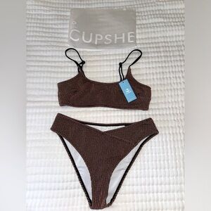 Rib Mineral Wash Scoop Neck Top & bottom Bikini Set, Size Medium Unworn Tags on